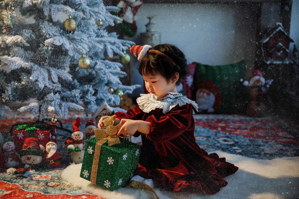 Deep Red Velvet  Smocked Collar Holiday Dress