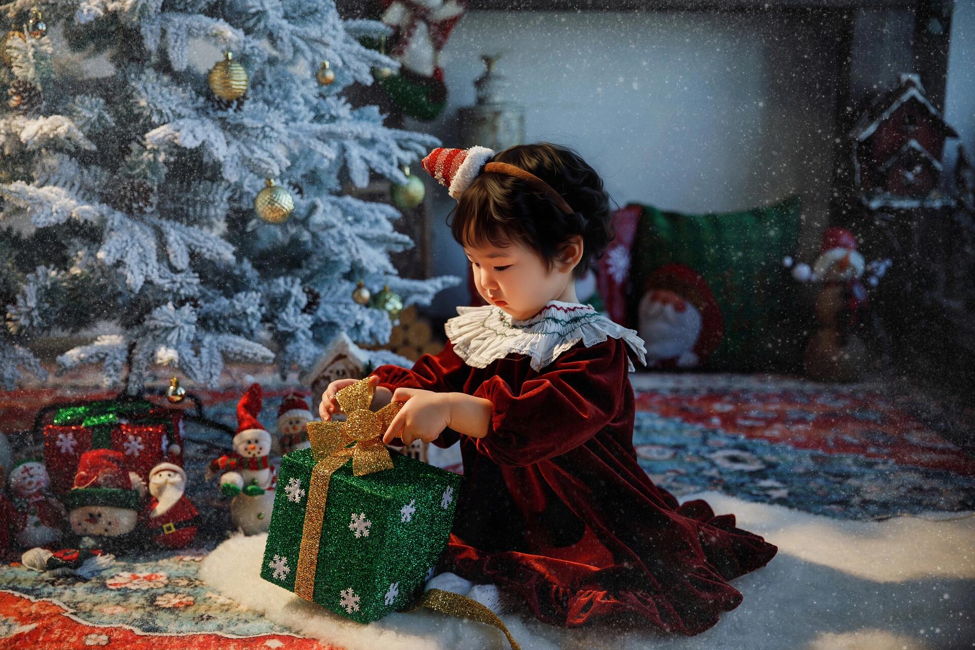 Deep Red Velvet  Smocked Collar Holiday Dress