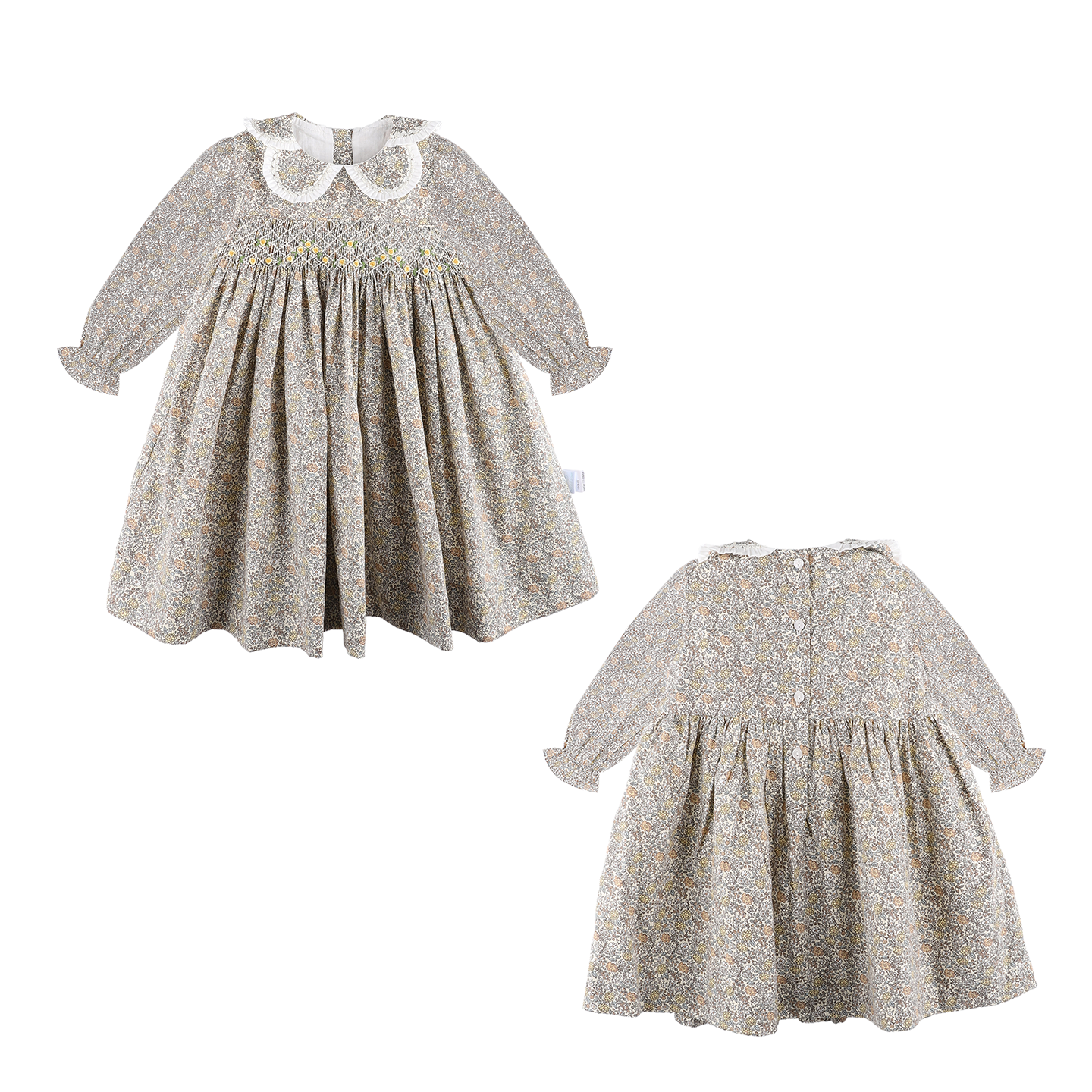 Vintage Floral Hand-Smocked Dress+ Matching Knit Cardigan.