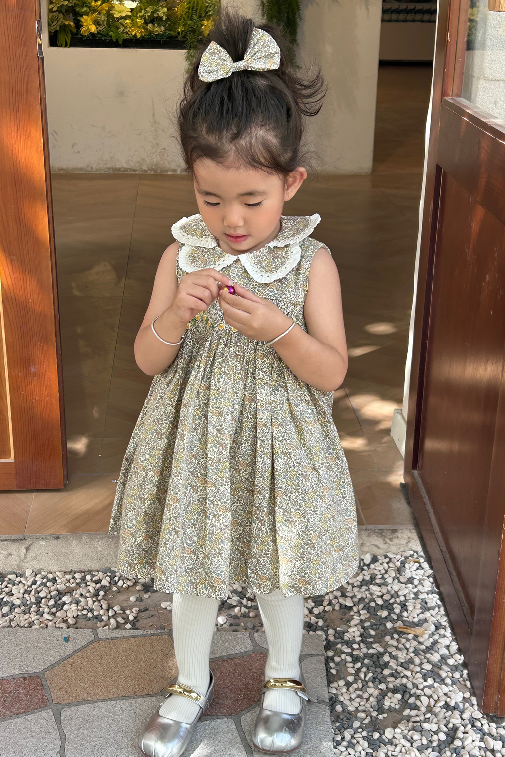 Vintage Floral Hand-Smocked Dress+ Matching Knit Cardigan.