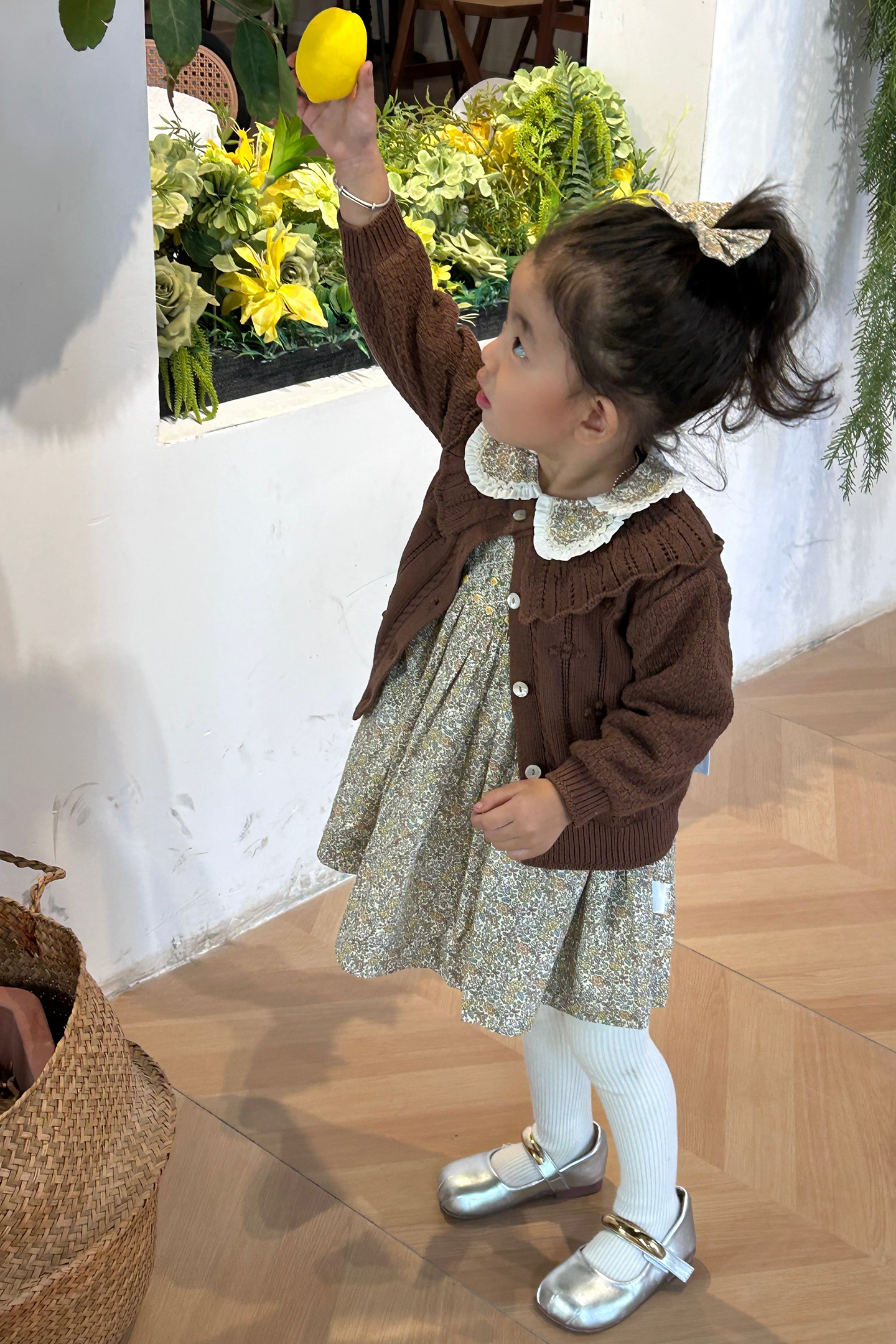 Vintage Floral Hand-Smocked Dress+ Matching Knit Cardigan.