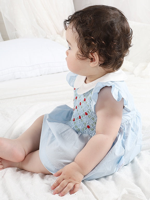 Blue Smocked Baby Girl Outfit – Hand-Embroidered 2-Piece Set