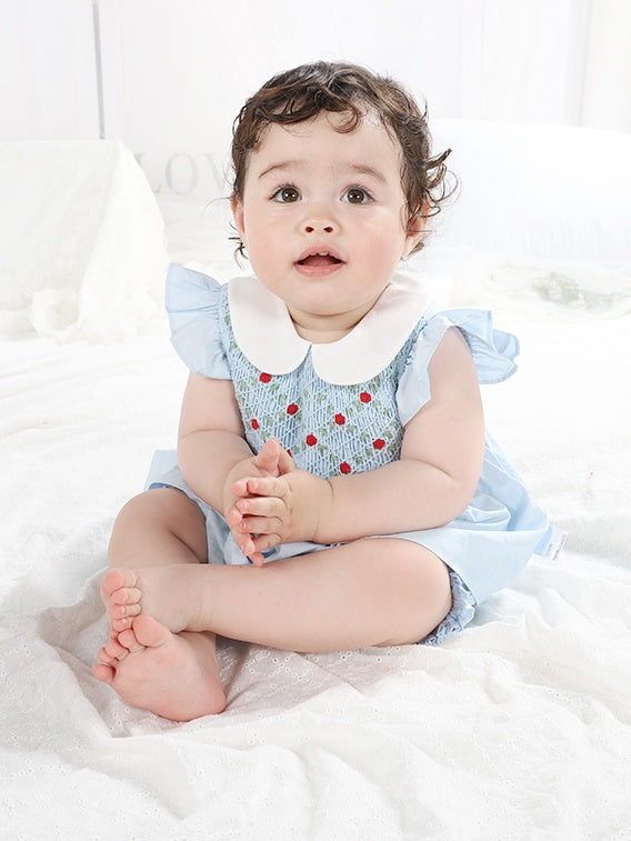 Blue Smocked Baby Girl Outfit – Hand-Embroidered 2-Piece Set