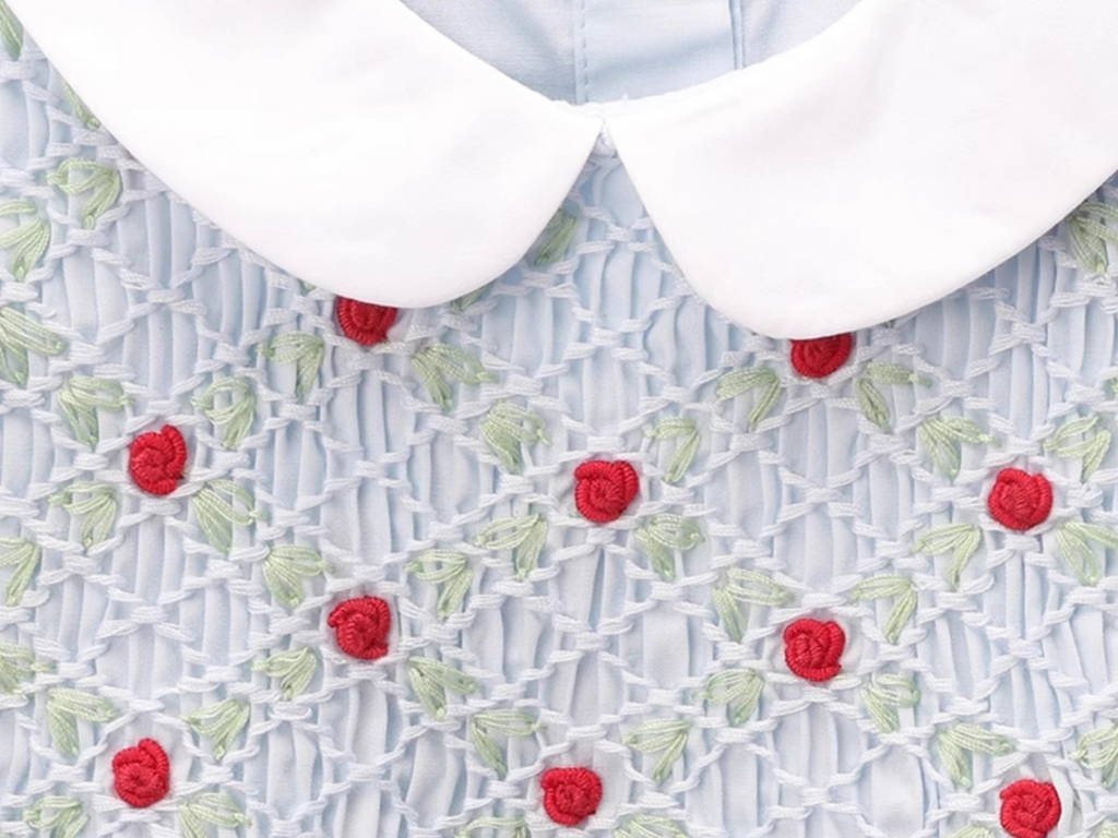 Blue Smocked Baby Girl Outfit – Hand-Embroidered 2-Piece Set