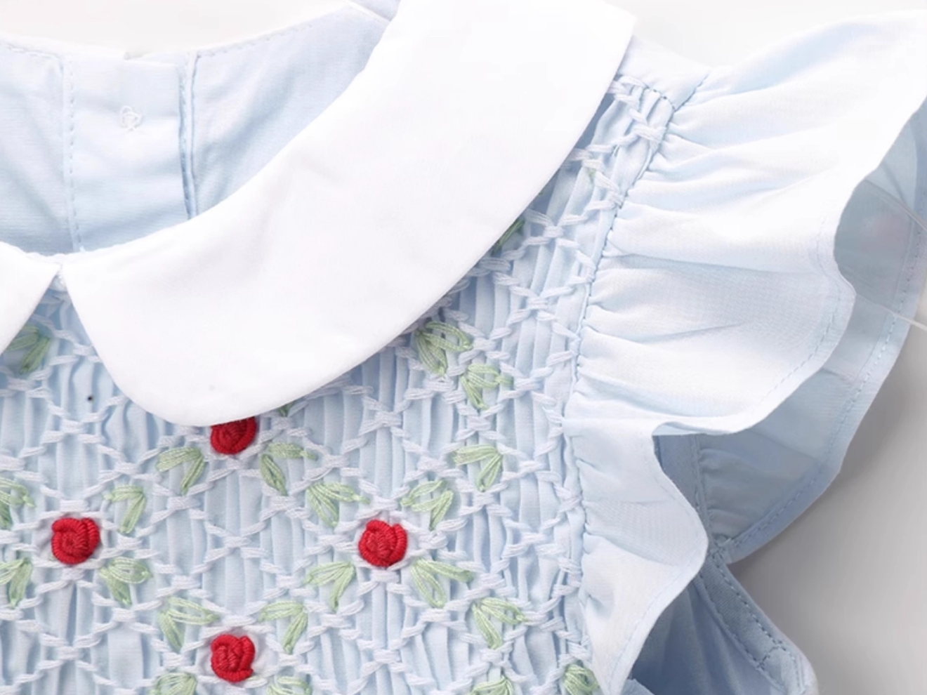 Blue Smocked Baby Girl Outfit – Hand-Embroidered 2-Piece Set