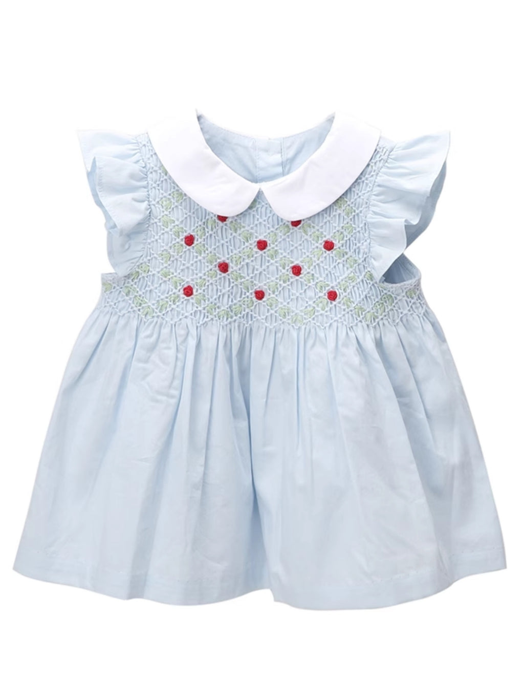 Blue Smocked Baby Girl Outfit – Hand-Embroidered 2-Piece Set
