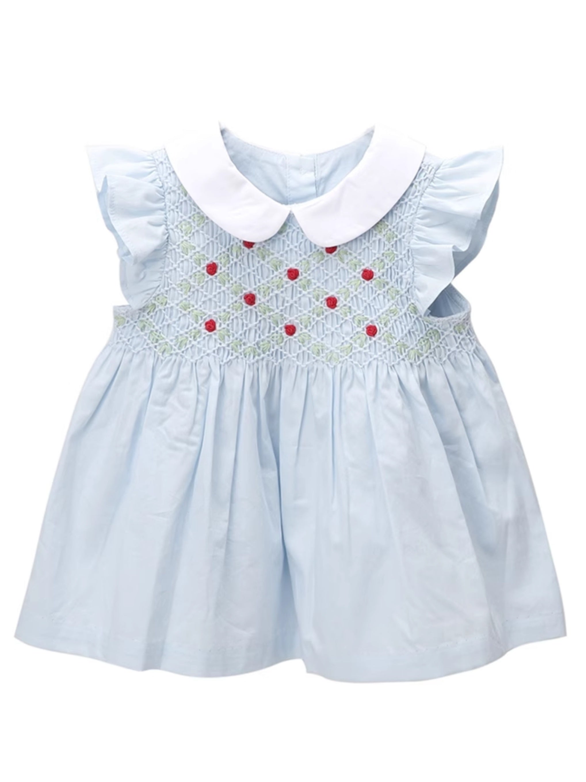 Blue Smocked Baby Girl Outfit – Hand-Embroidered 2-Piece Set