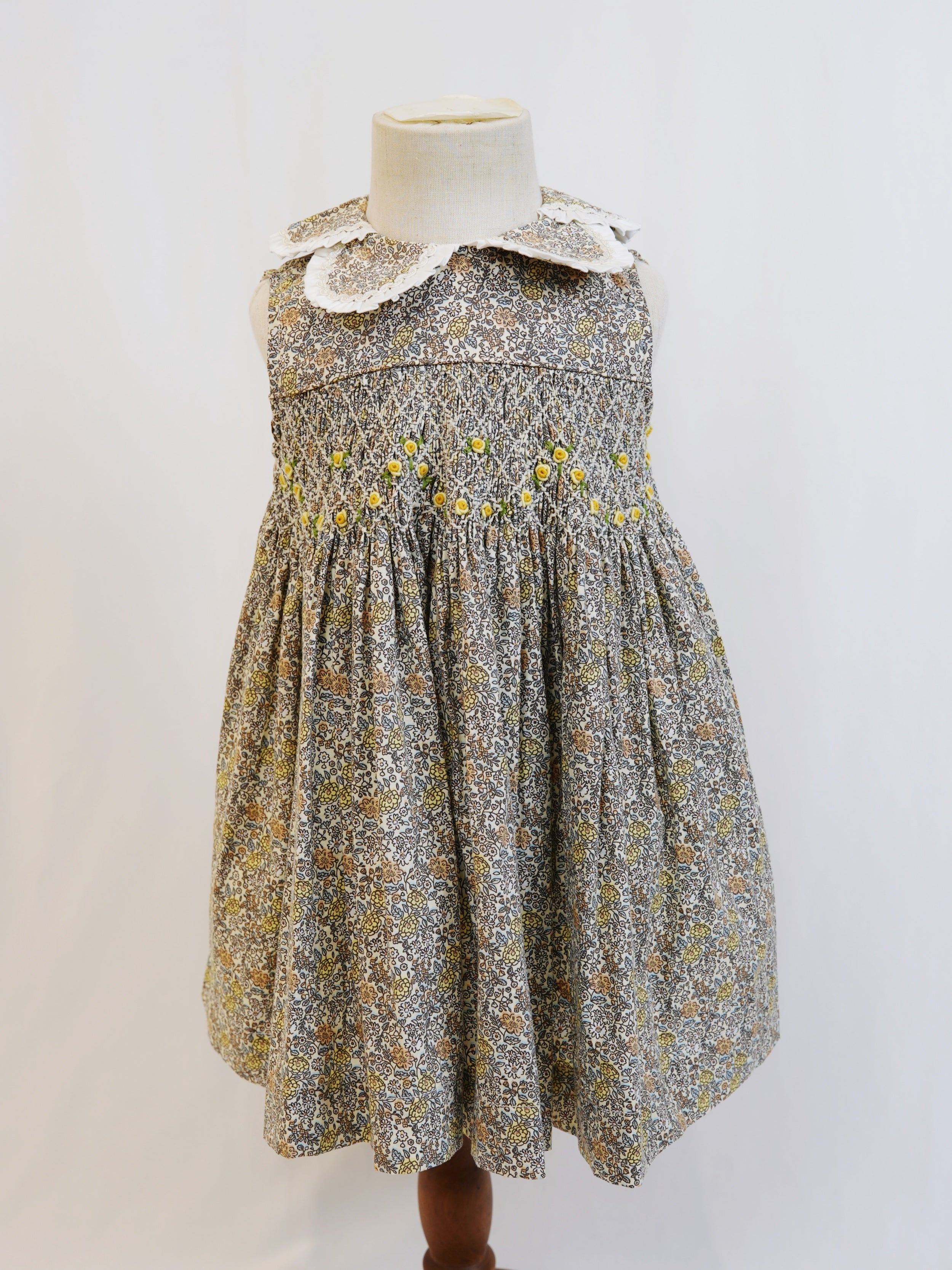 Vintage Floral Hand-Smocked Dress+ Matching Knit Cardigan.