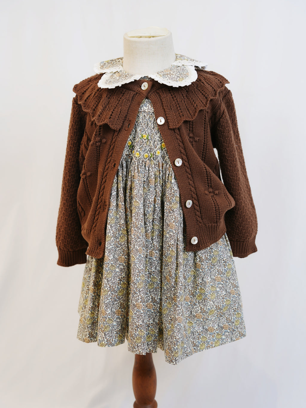 Vintage Floral Hand-Smocked Dress+ Matching Knit Cardigan.