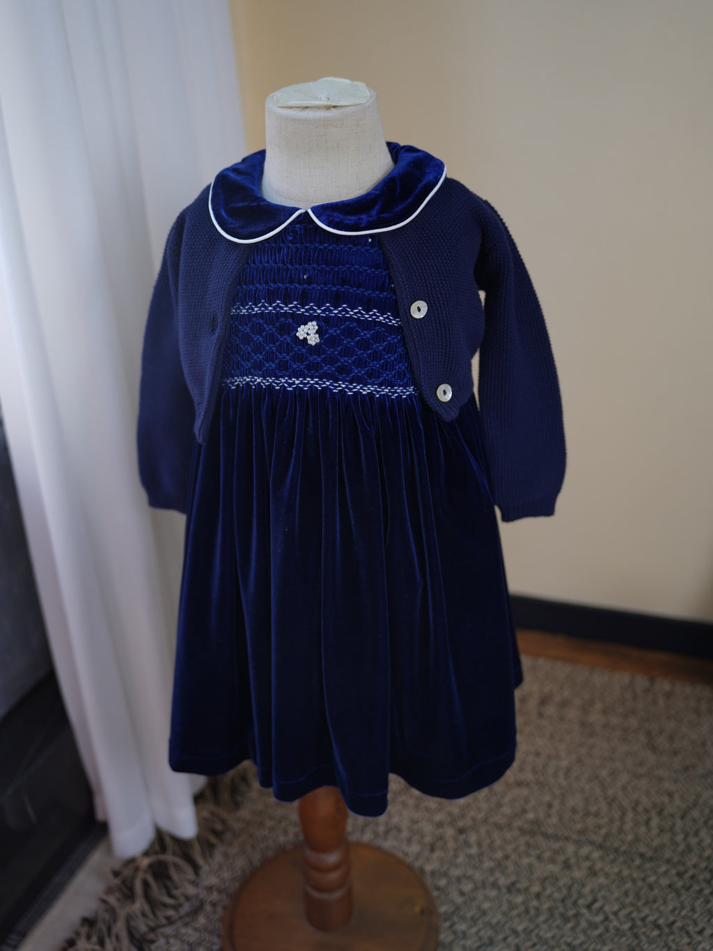 Navy Velvet Smocked Dress Set