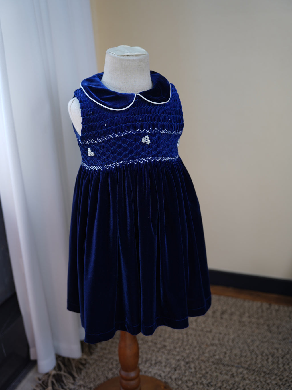 Navy Velvet Smocked Dress Set