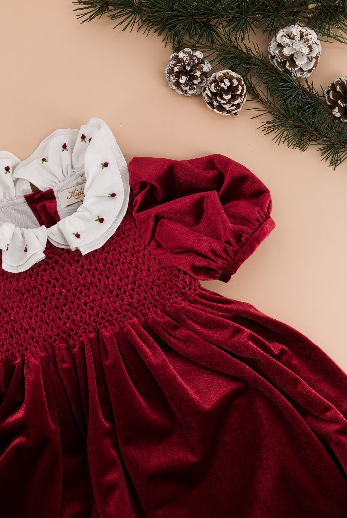 Kidiwi Red Velvet Smocked Holiday Dress