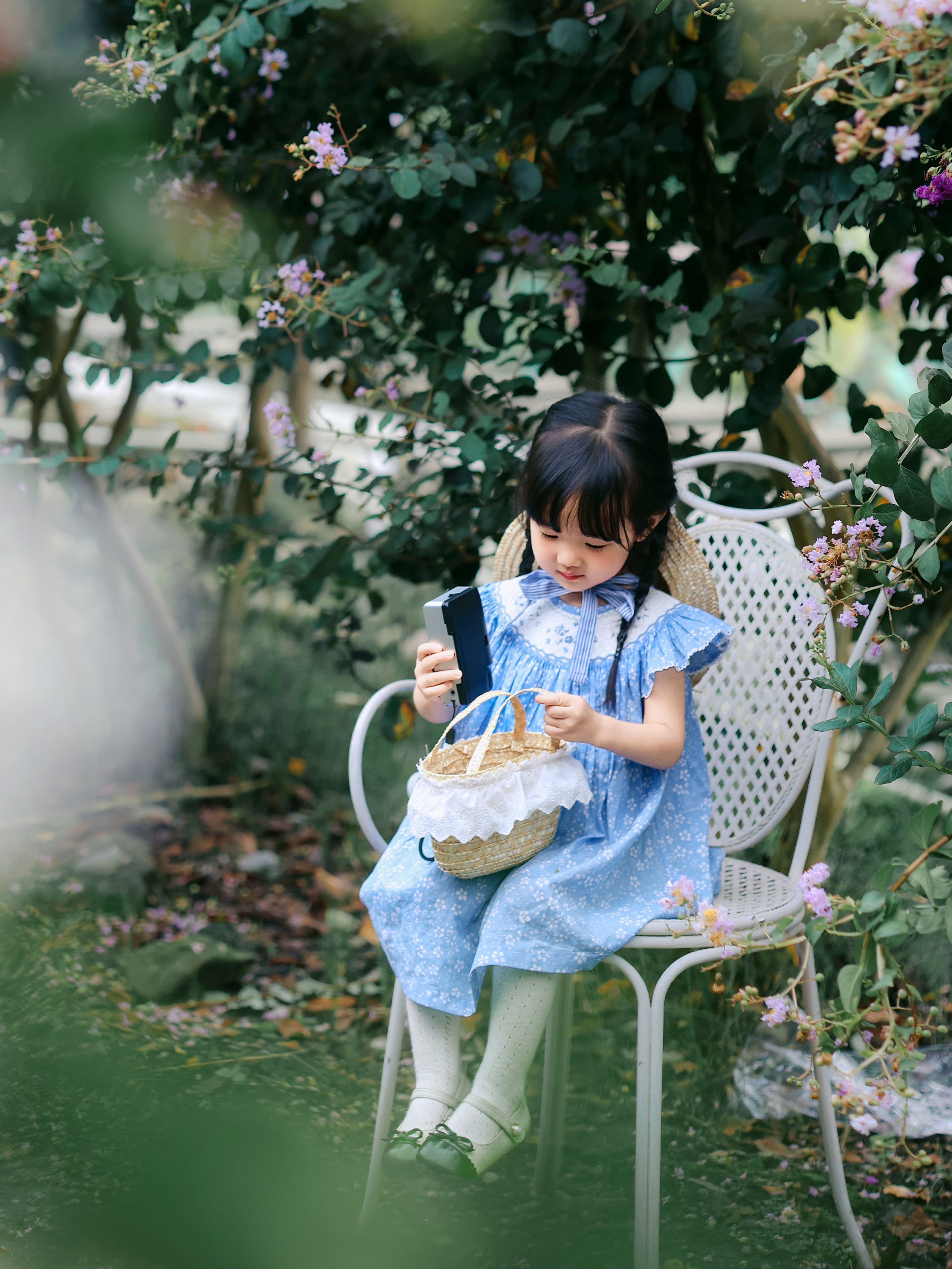 Portrait close up of lace smocked yoke and flutter sleeves