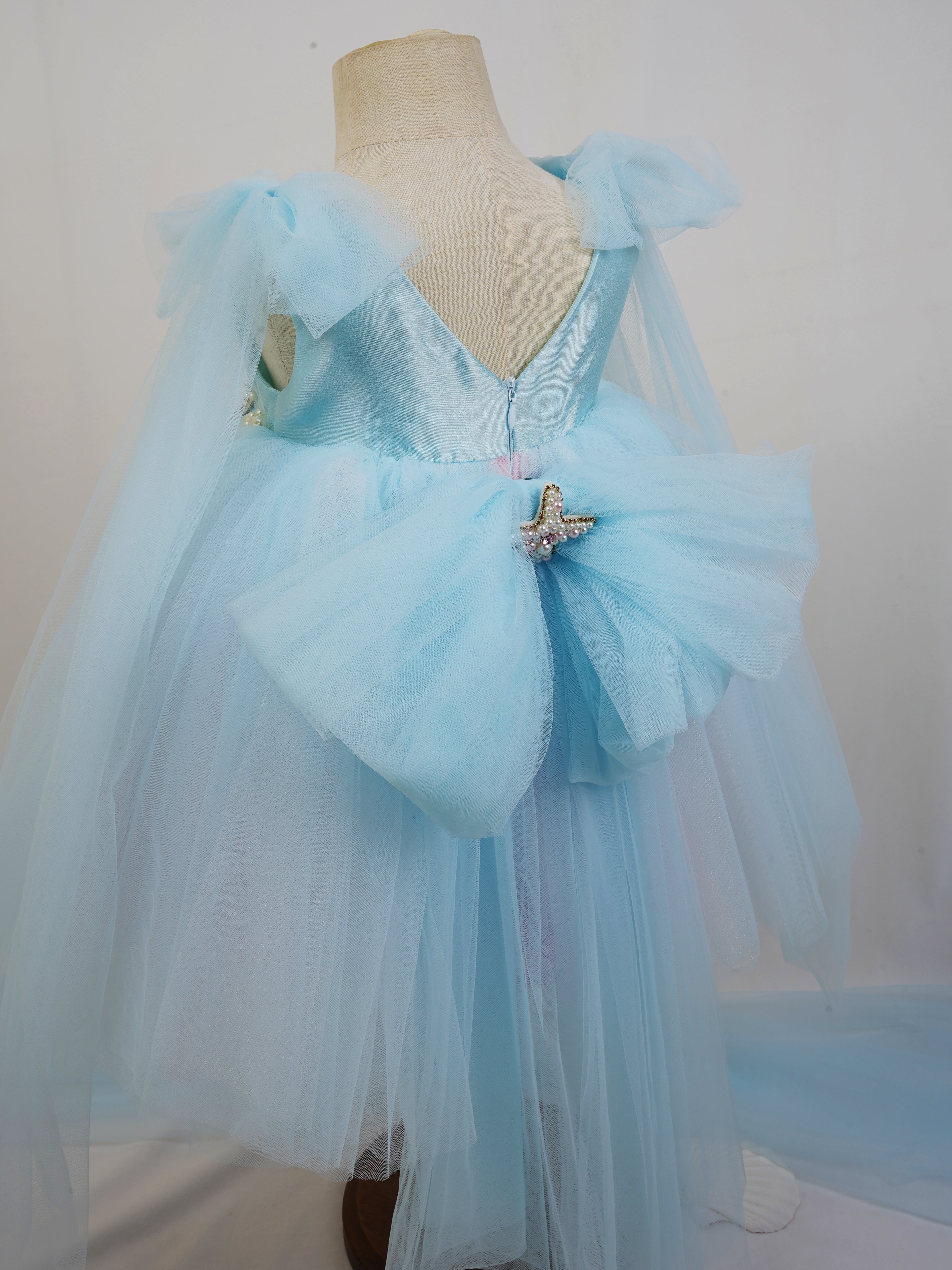 Blue Ocean Tulle Pearl Shells  Dress