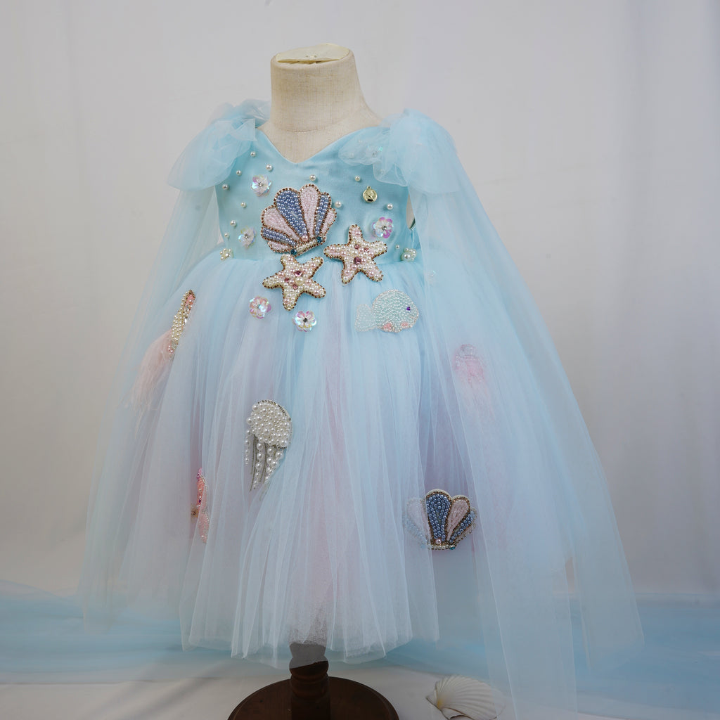 Blue Ocean Tulle Pearl Shells  Dress