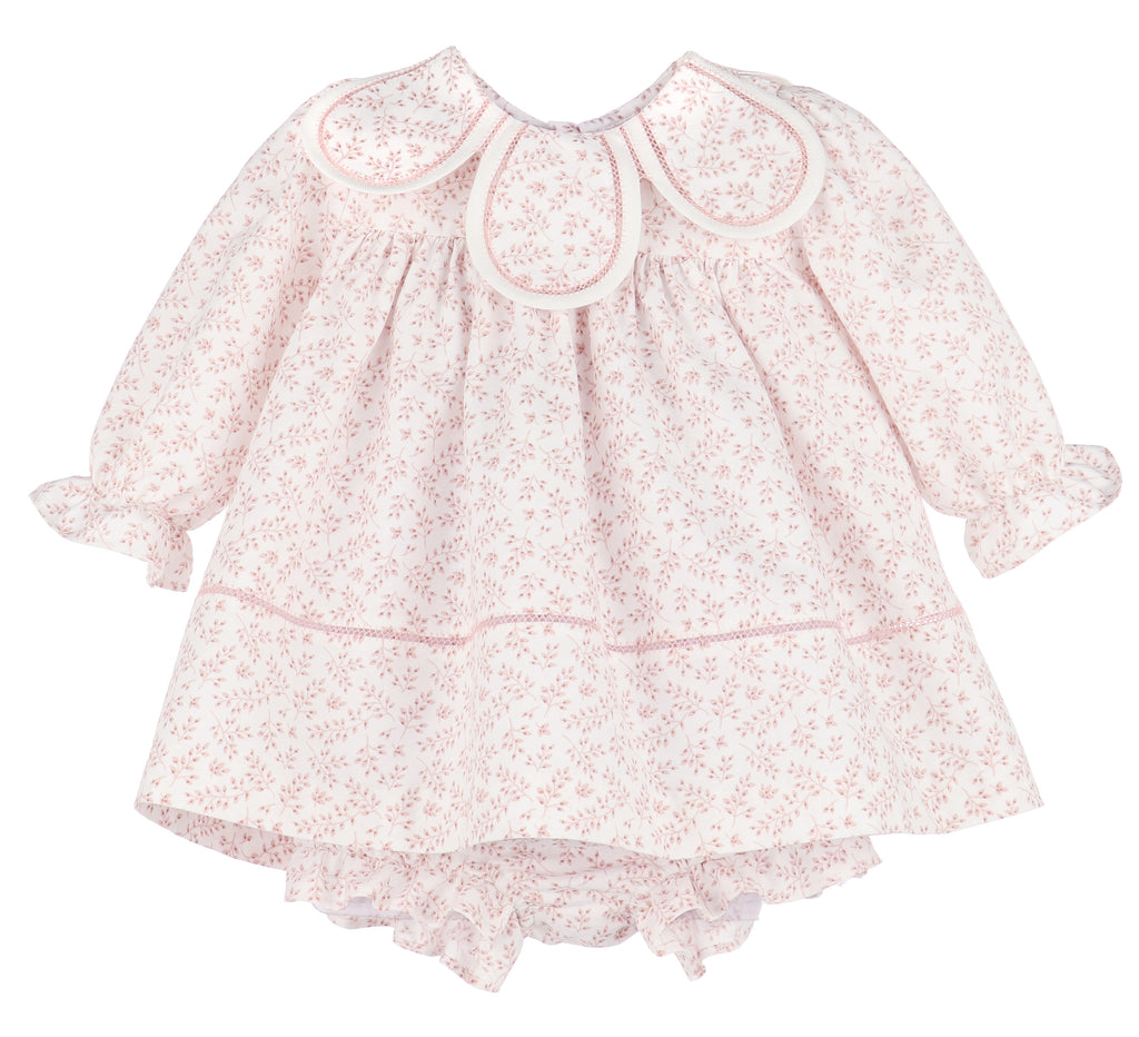 blush ditsy floral baby dress with petal collar