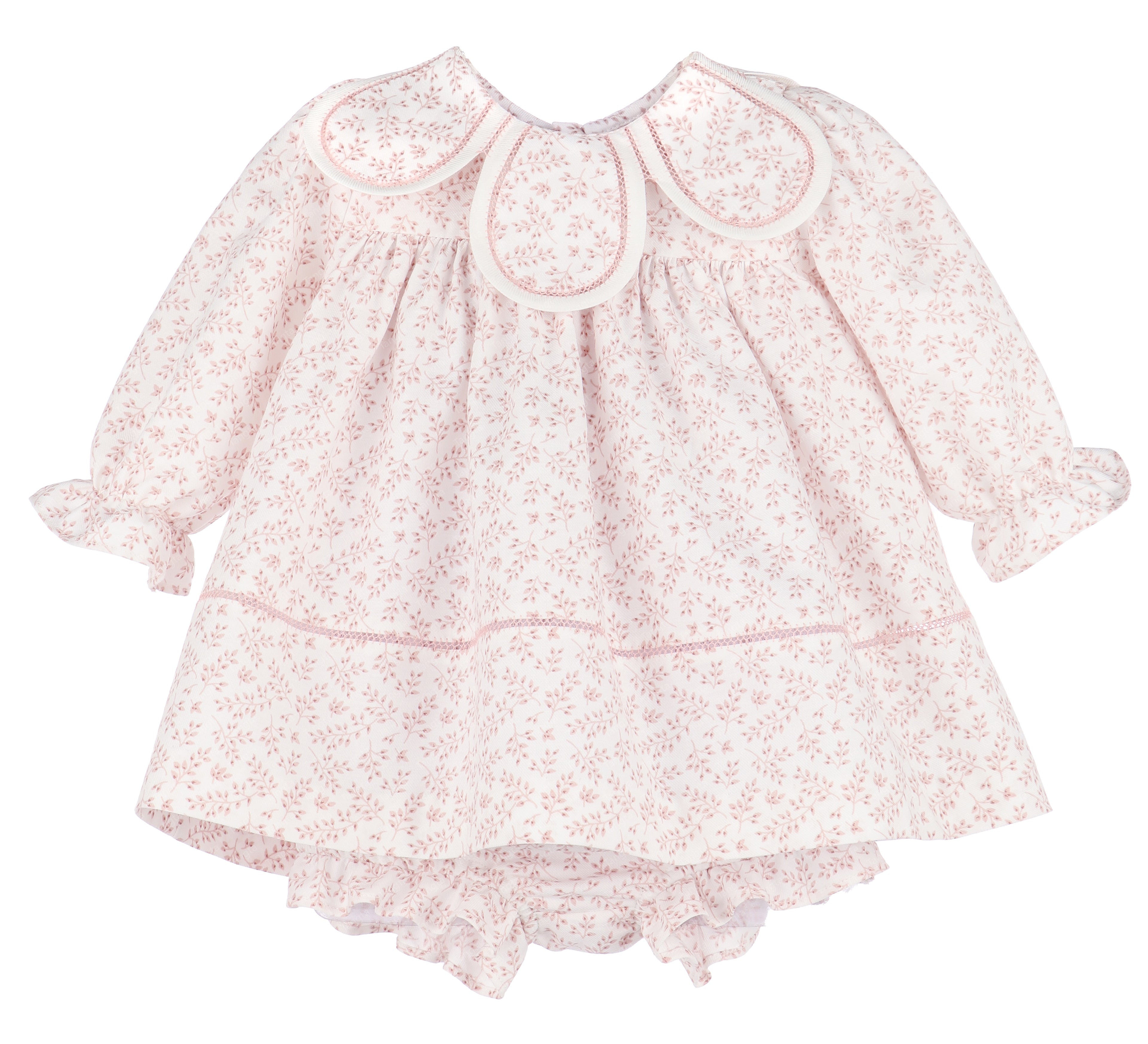 blush ditsy floral baby dress with petal collar