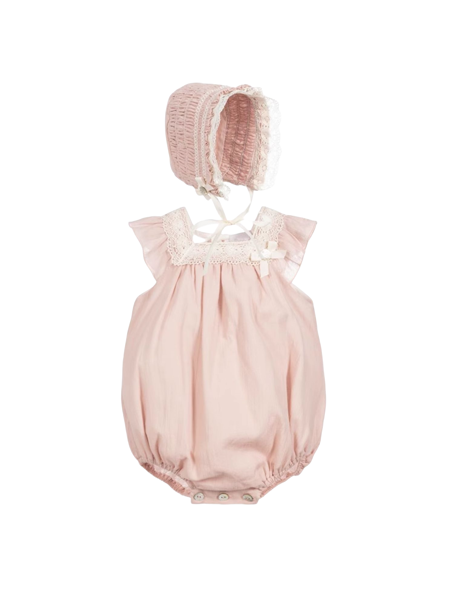 Blush Pink Newborn Romper & Bonnet Set