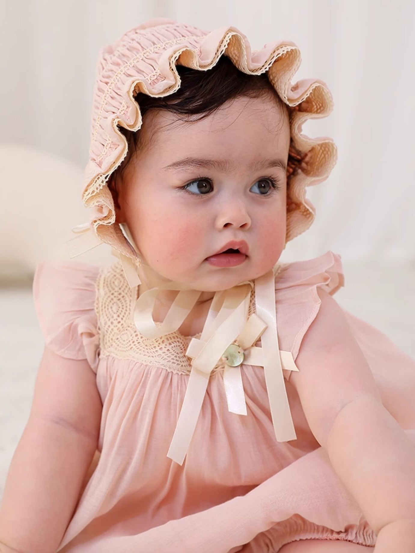 Blush Pink Newborn Romper & Bonnet Set