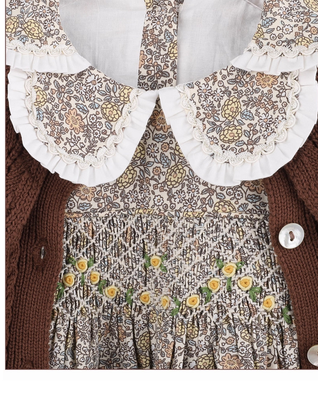 Vintage Floral Hand-Smocked Dress+ Matching Knit Cardigan.