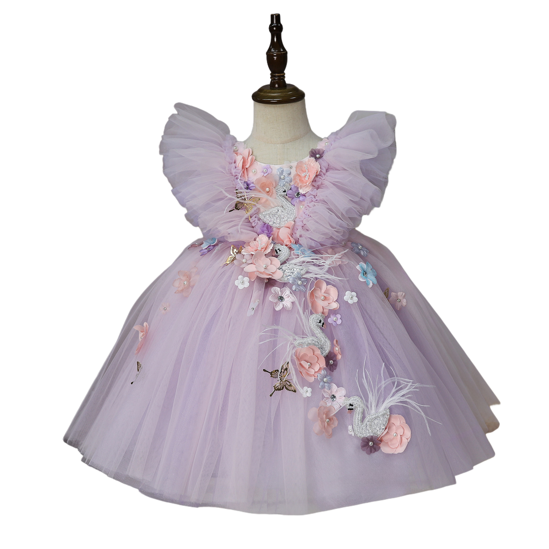 Studio front image of lilac swan fairy dress for toddlers