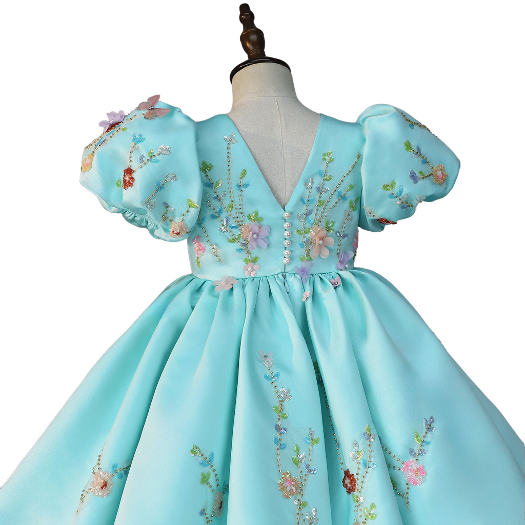 ack bodice close-up with floral appliqués