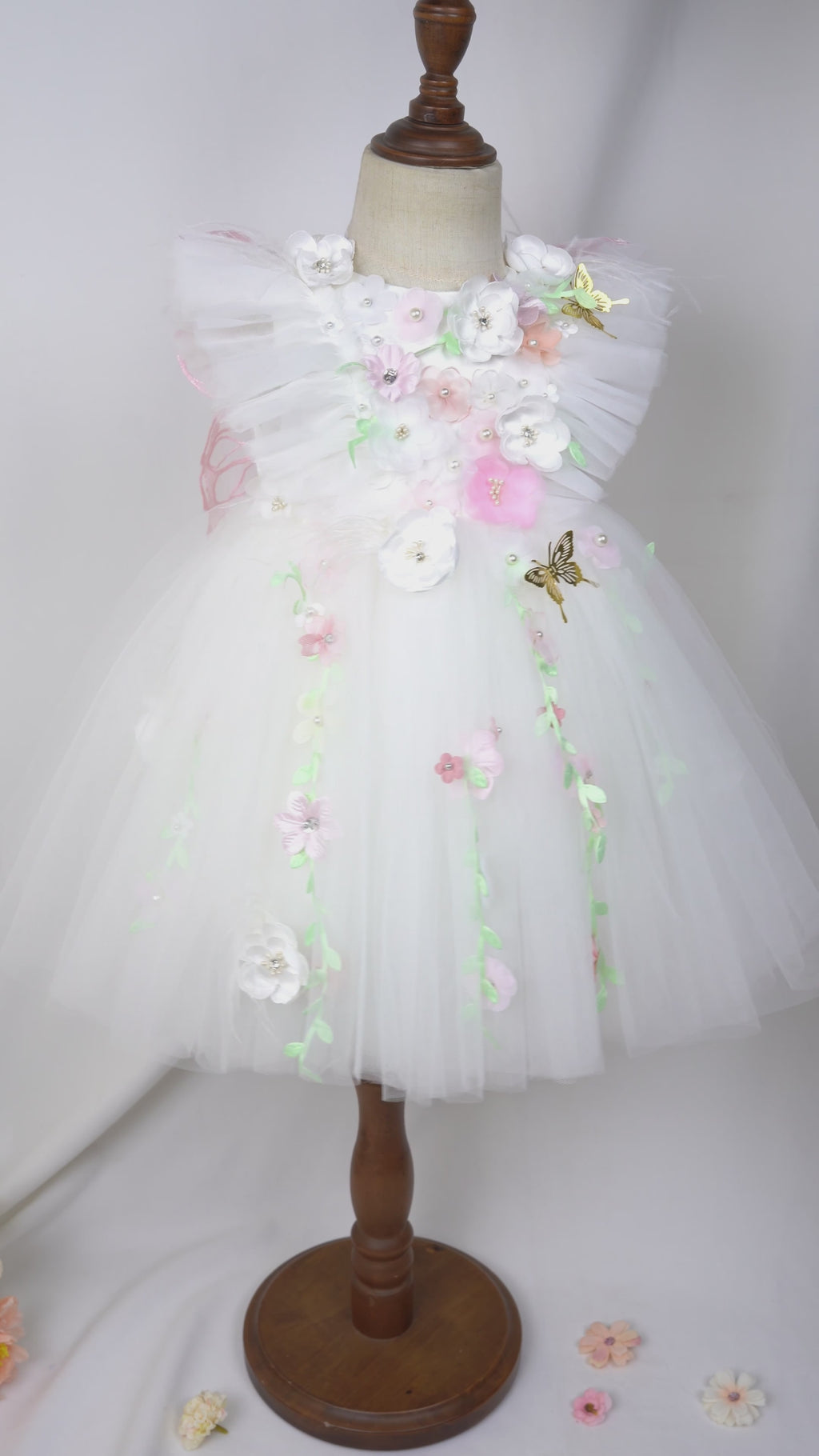 White Fairy 3D Floral Tulle Dress