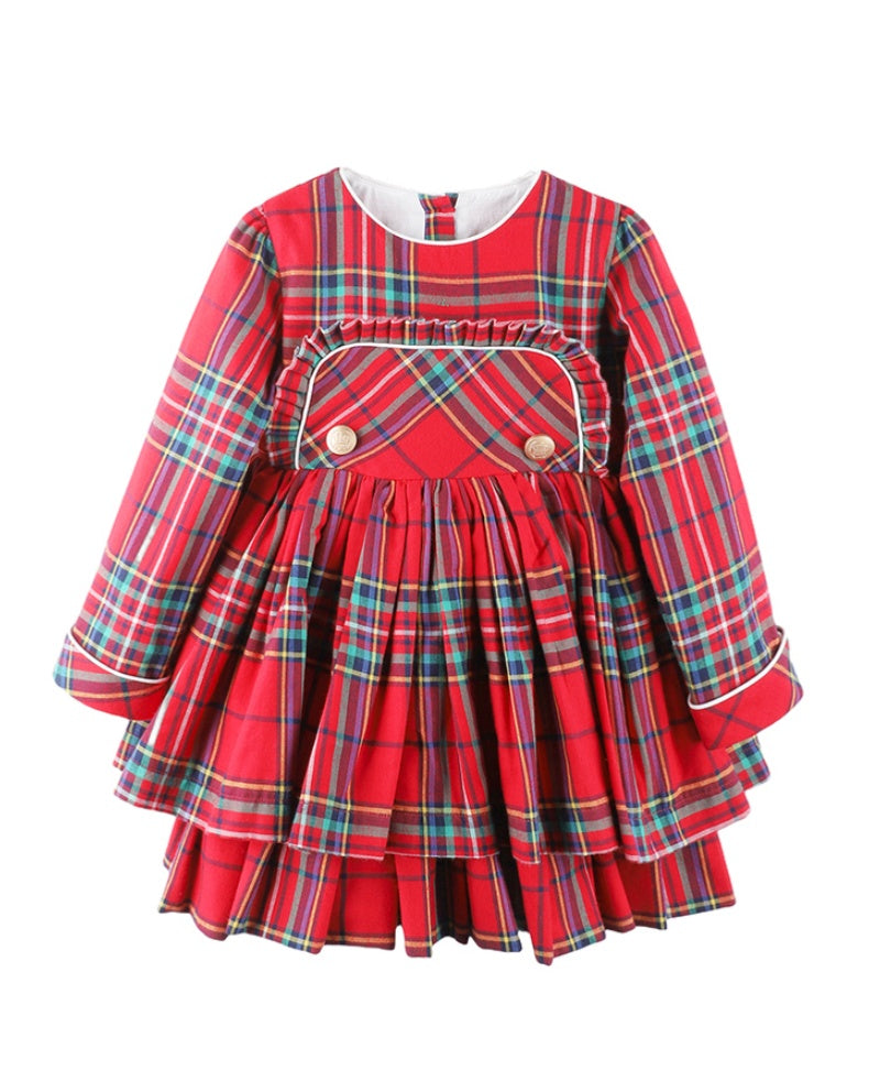 red tartan Christmas dress for girls, front