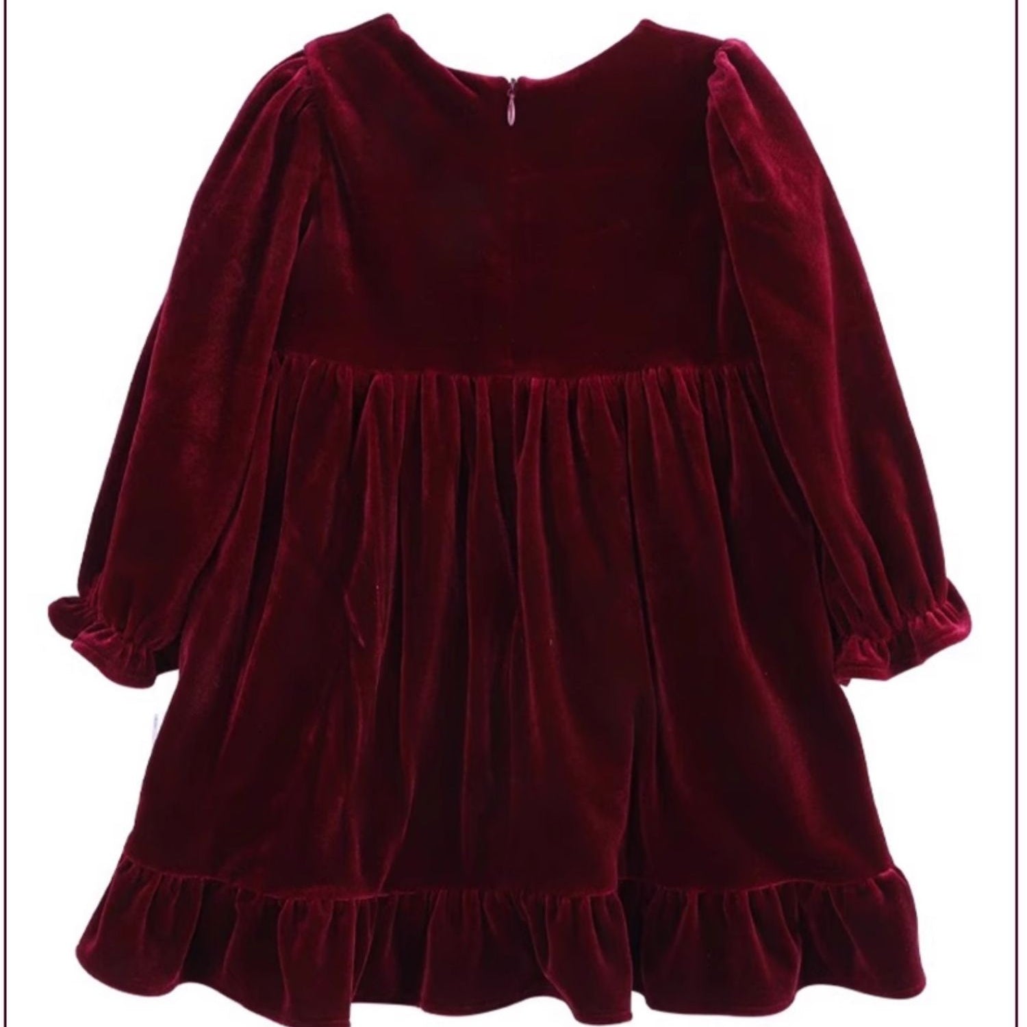 Deep Red Velvet  Smocked Collar Holiday Dress