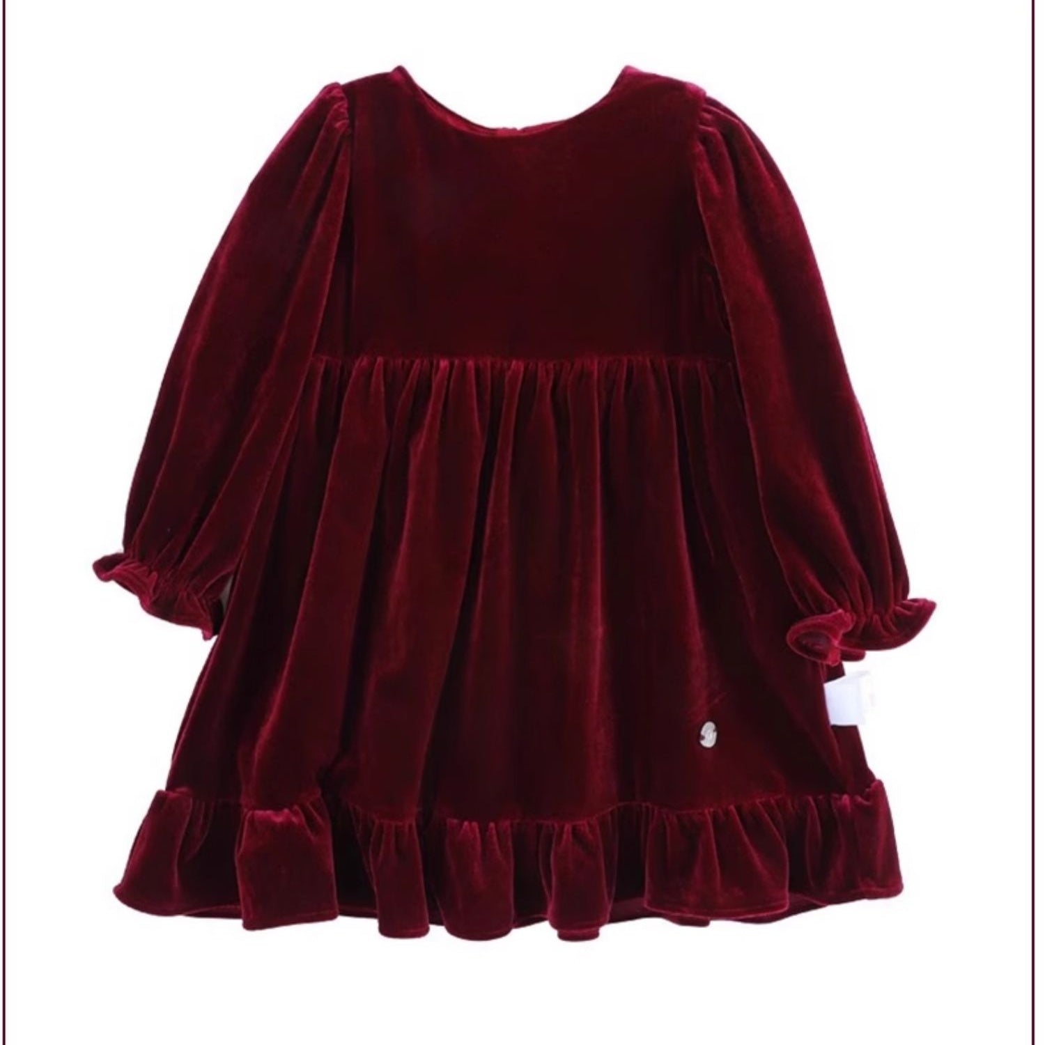 Deep Red Velvet  Smocked Collar Holiday Dress