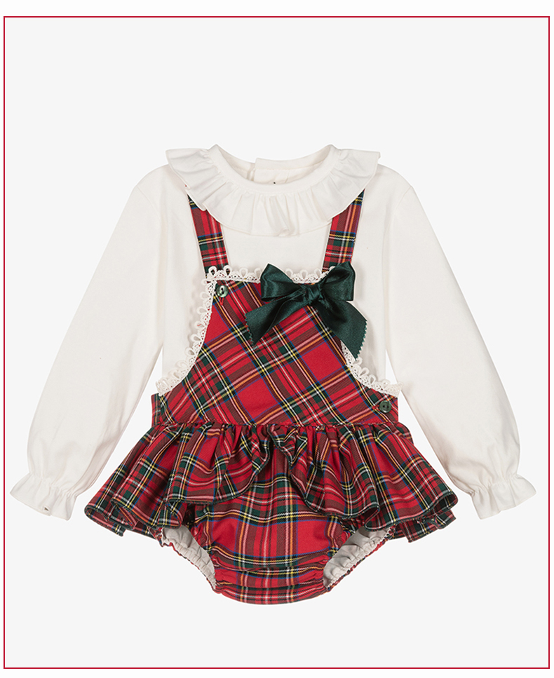 Red Tartan Baby Pinafore Romper Set