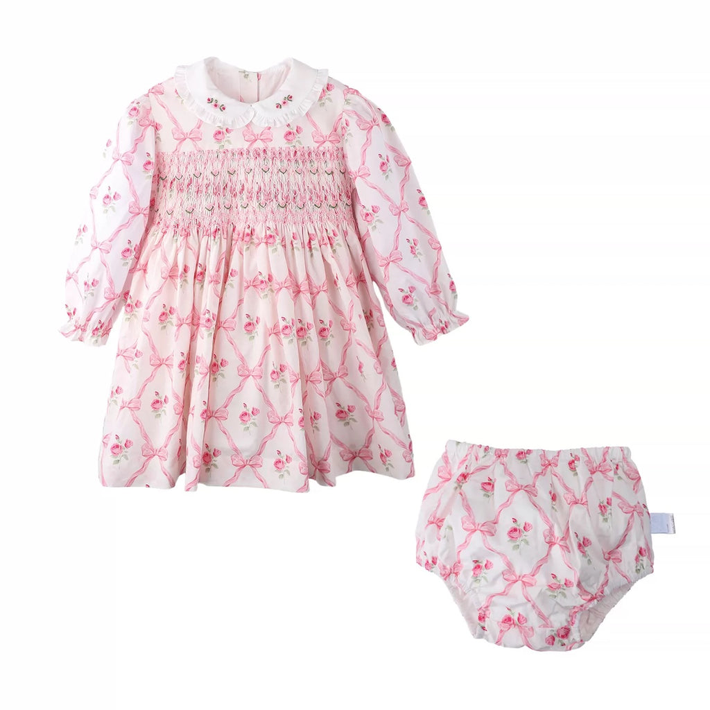 Vintage Rose Smocked Cotton Dress & Bloomer Set