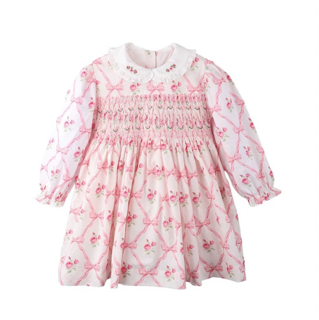 Vintage Rose Smocked Cotton Dress & Bloomer Set