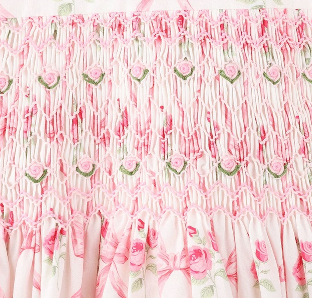 Vintage Rose Smocked Cotton Dress & Bloomer Set