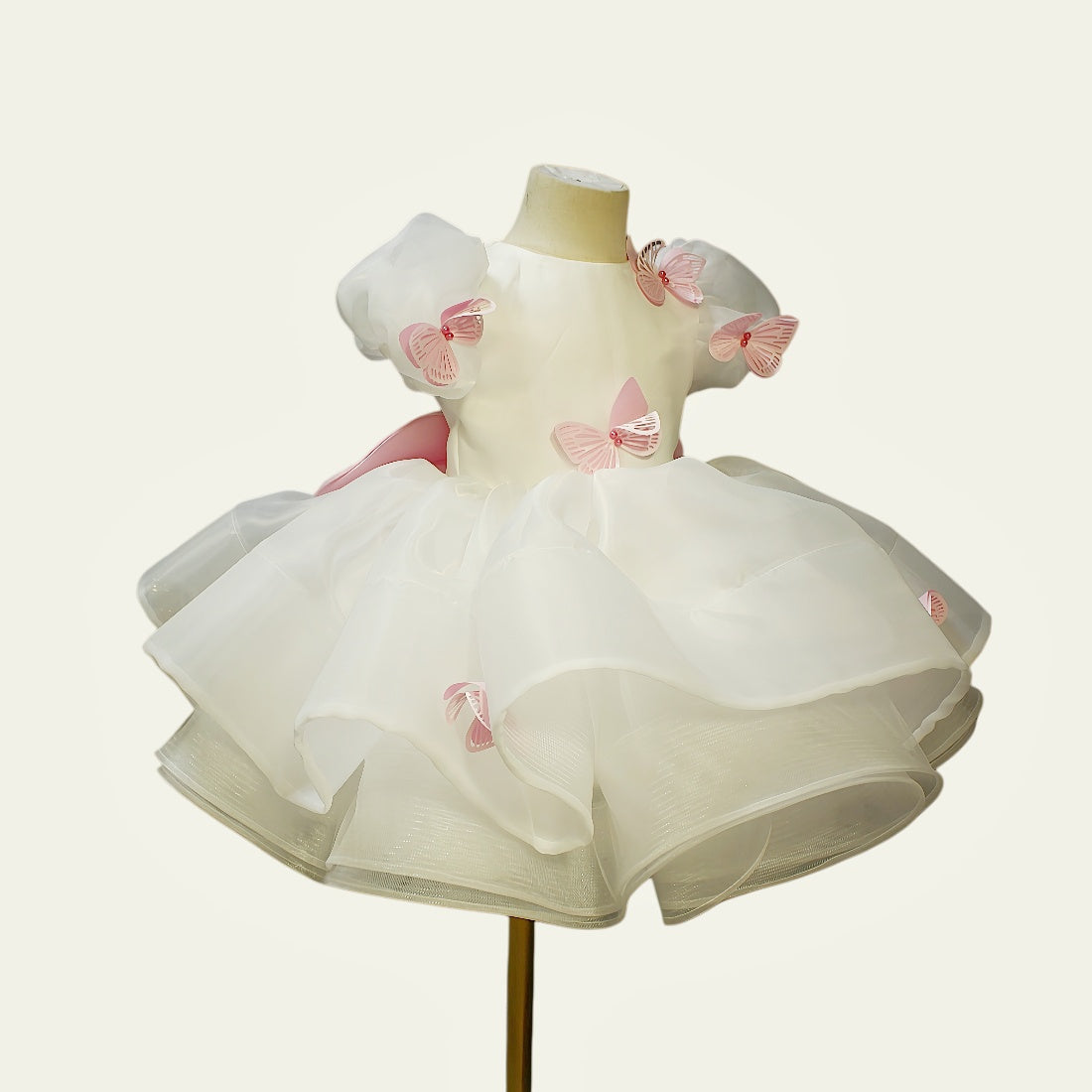 front view of white butterfly fairy tulle dress for baby girl