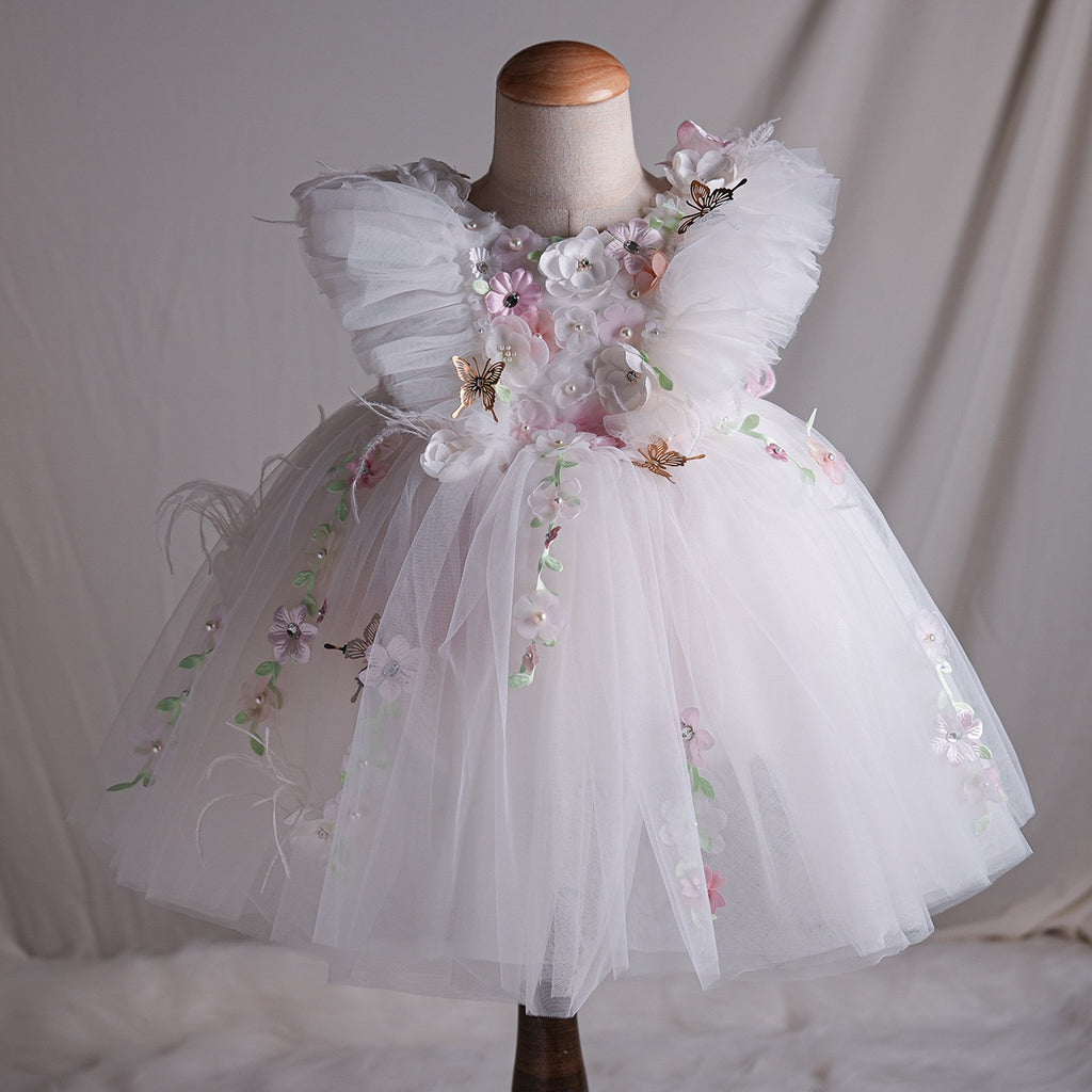 White Fairy 3D Floral Tulle Dress