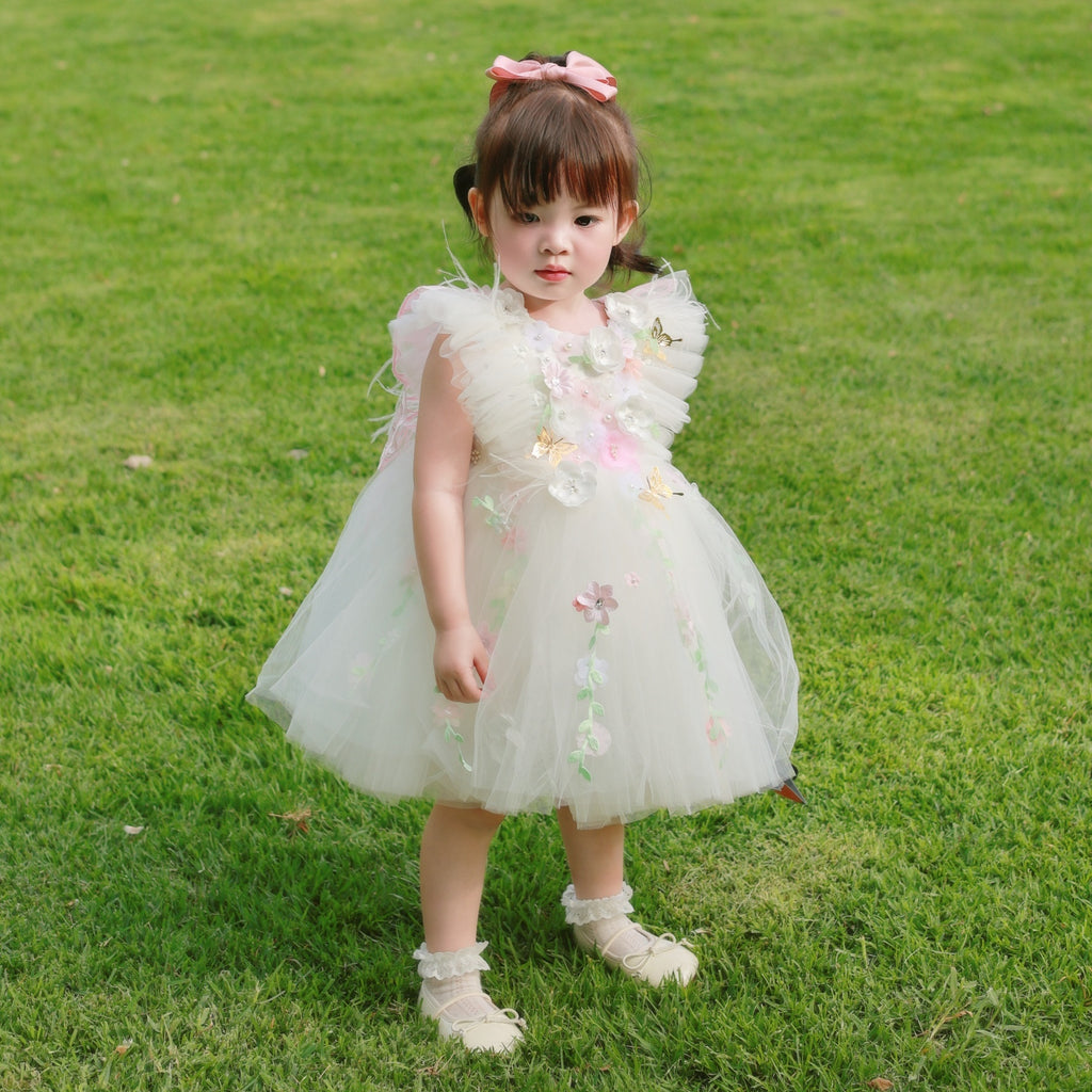 White Fairy 3D Floral Tulle Dress