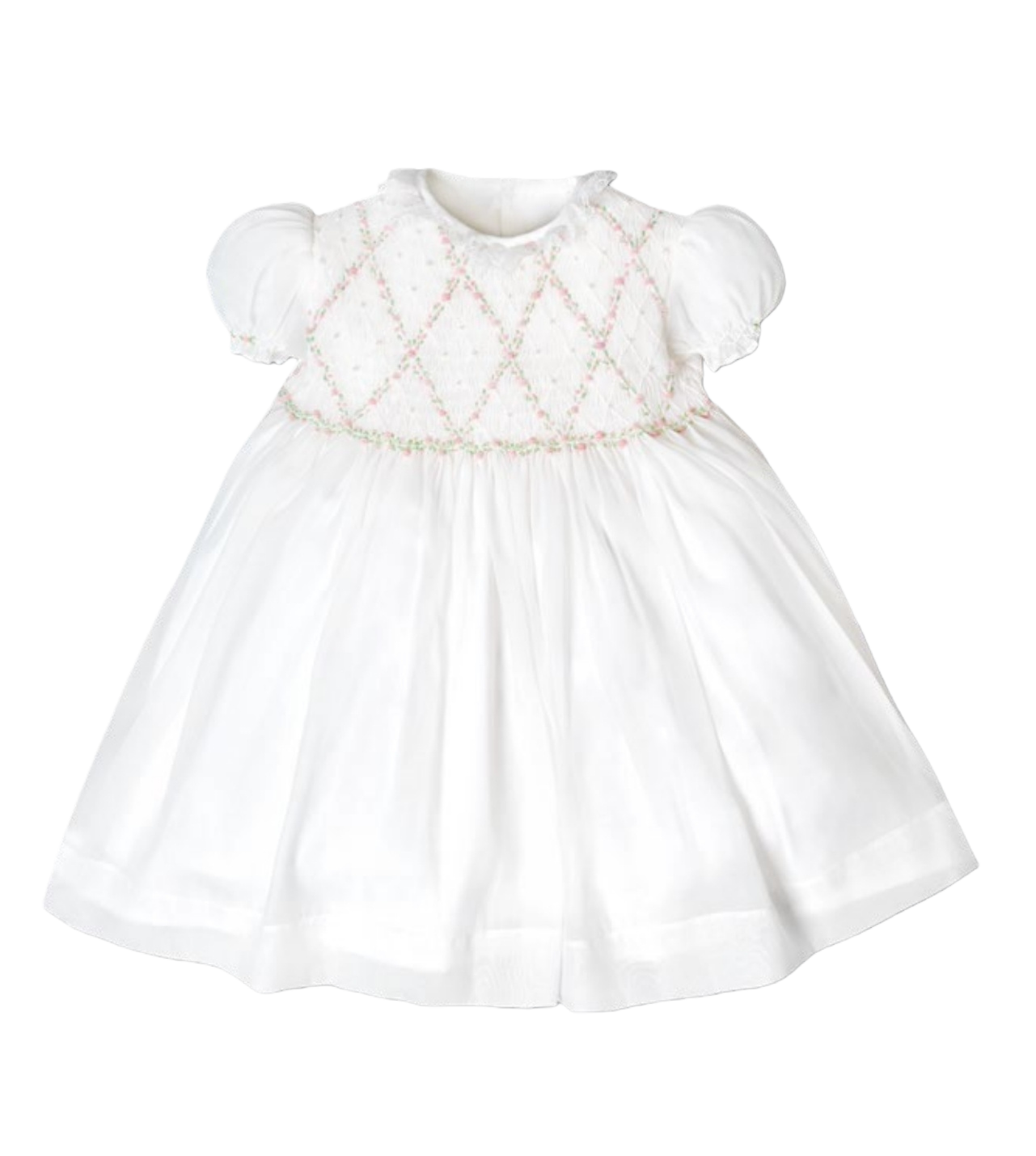White Rosebud Smocked Baby Dress