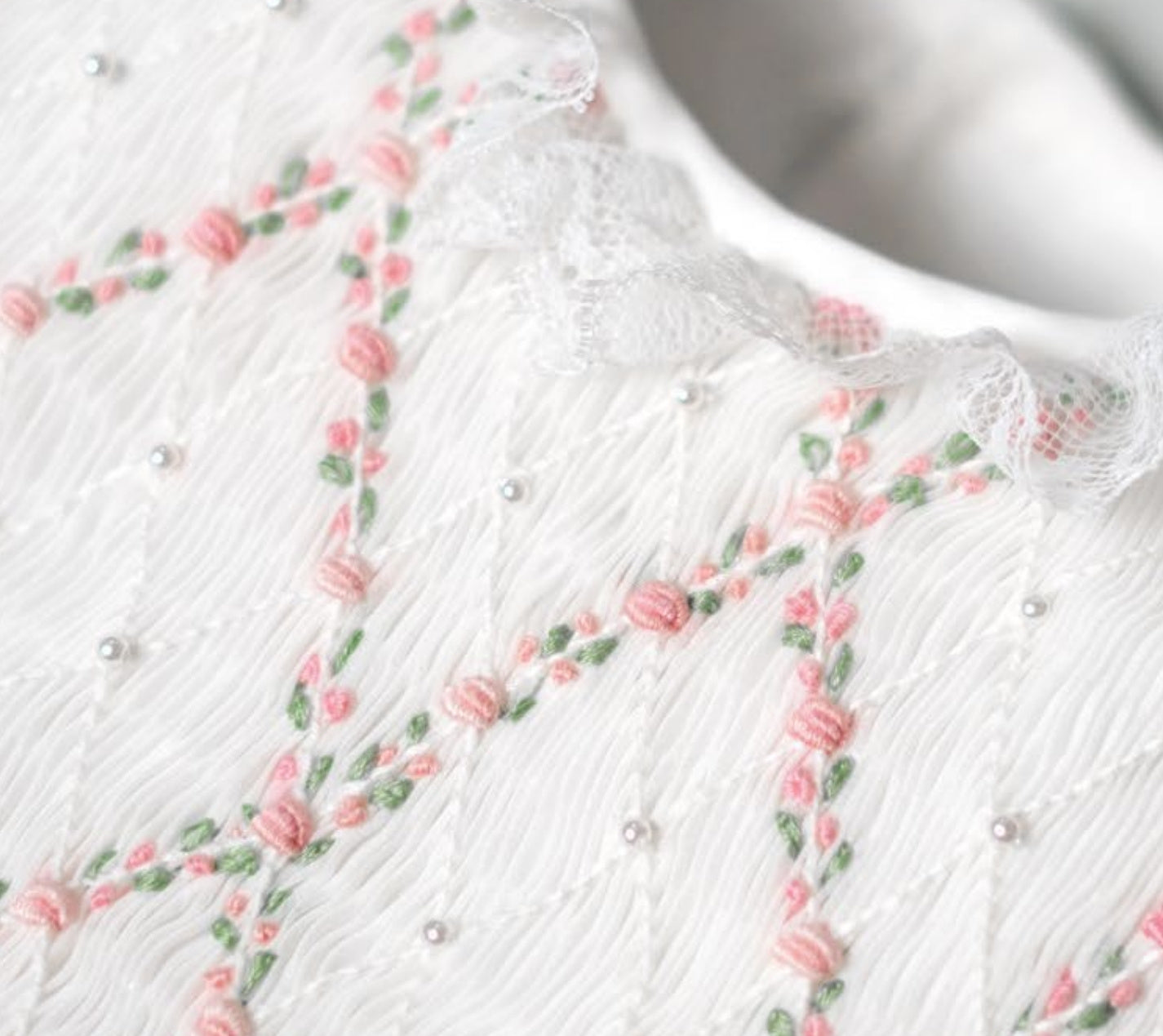 White Rosebud Smocked Baby Dress