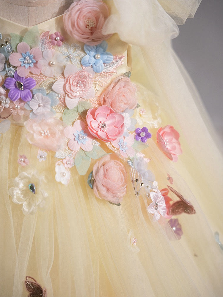 Yellow 3D Floral Fairy Tulle Dress