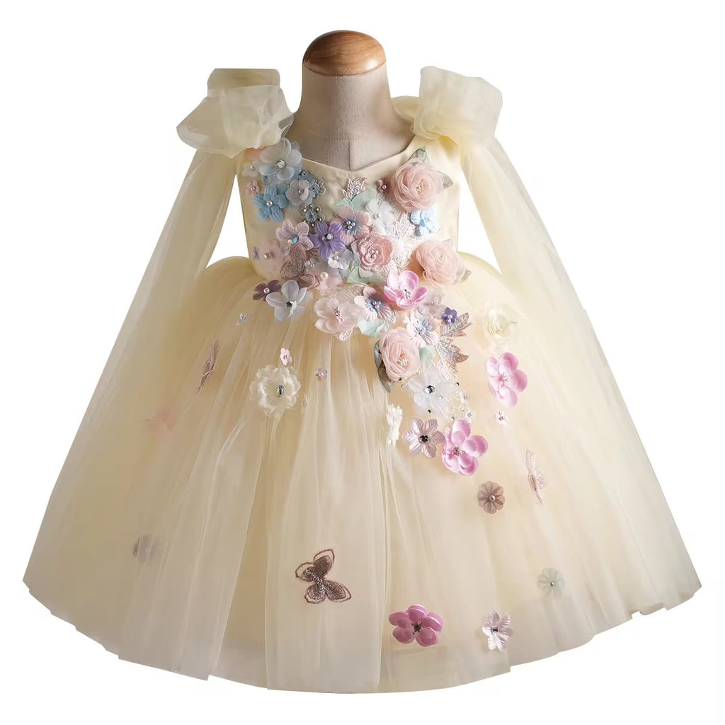 Yellow 3D Floral Fairy Tulle Dress