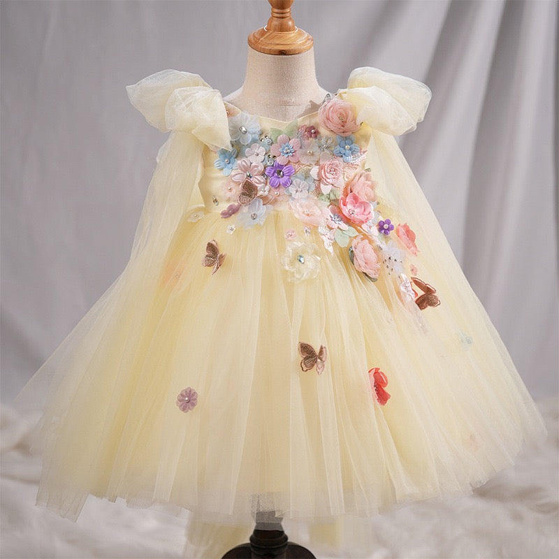 Yellow 3D Floral Fairy Tulle Dress