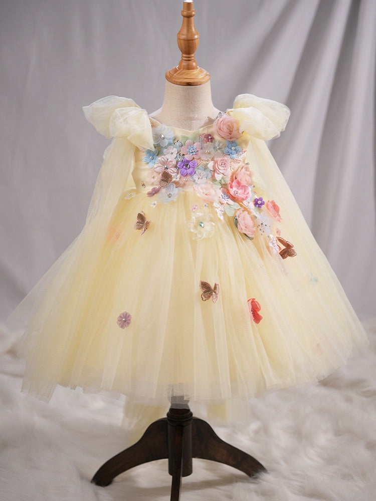 Yellow 3D Floral Fairy Tulle Dress