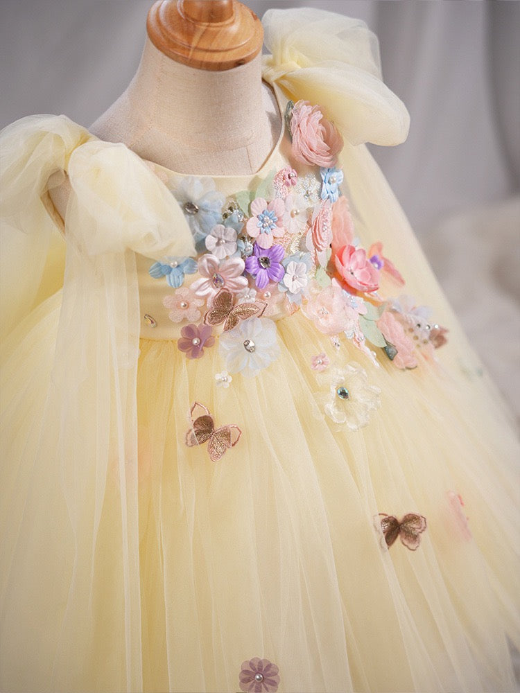 Yellow 3D Floral Fairy Tulle Dress